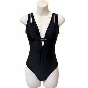 Calvin Klein Womens Black Plunge V-Neck One Piece Swimsuit Size S NWT